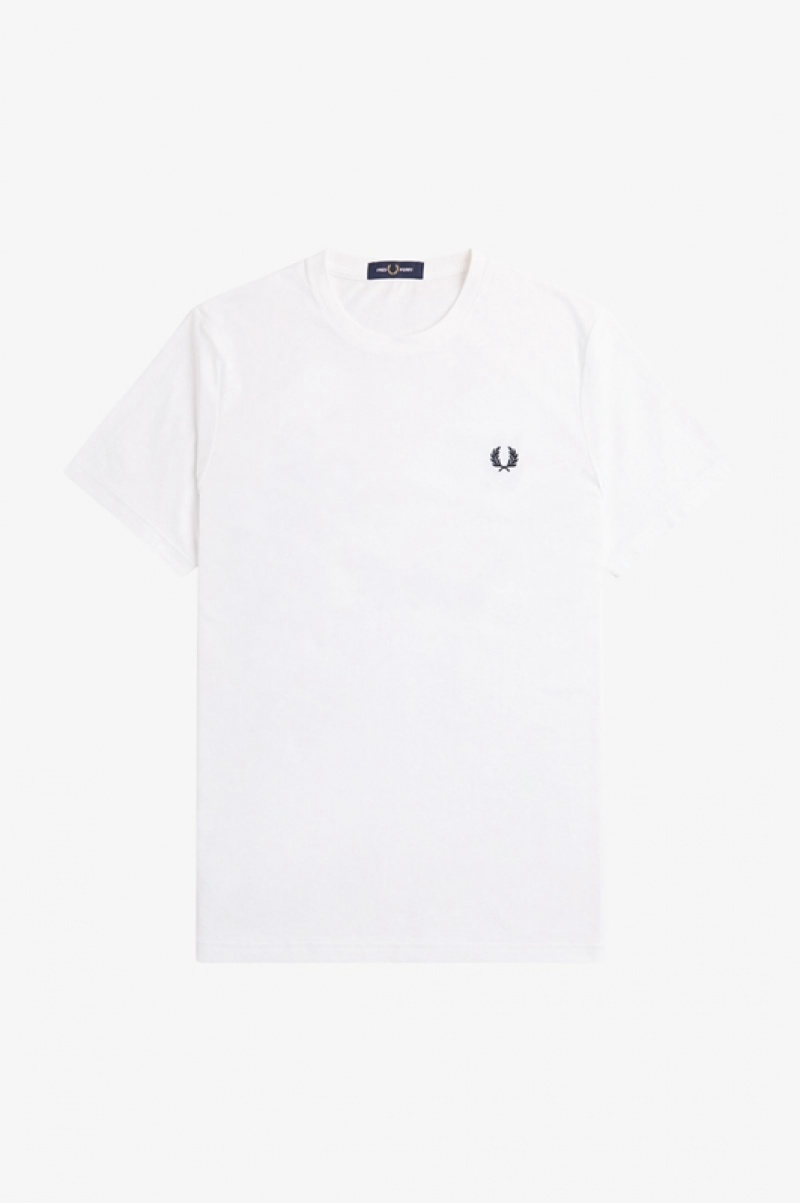 Fred Perry Laurel Wreath Graphic Men's T Shirts White | SEW-328670