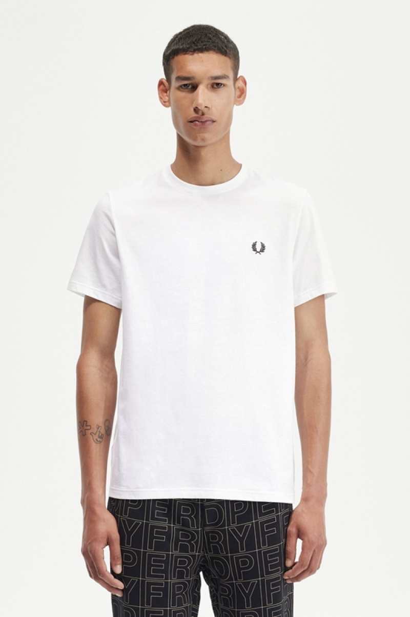 Fred Perry Laurel Wreath Graphic Men\'s T Shirts White | SEW-328670