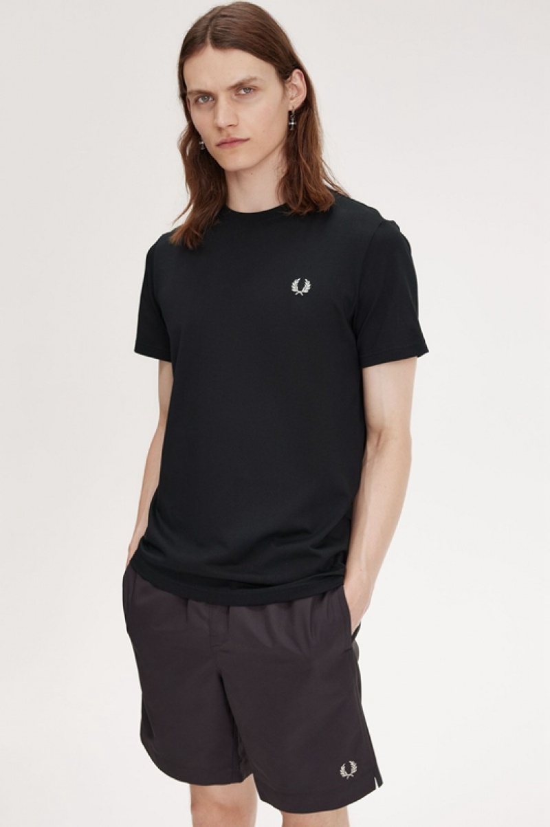 Fred Perry Laurel Wreath Graphic Men's T Shirts Black | TAN-317069