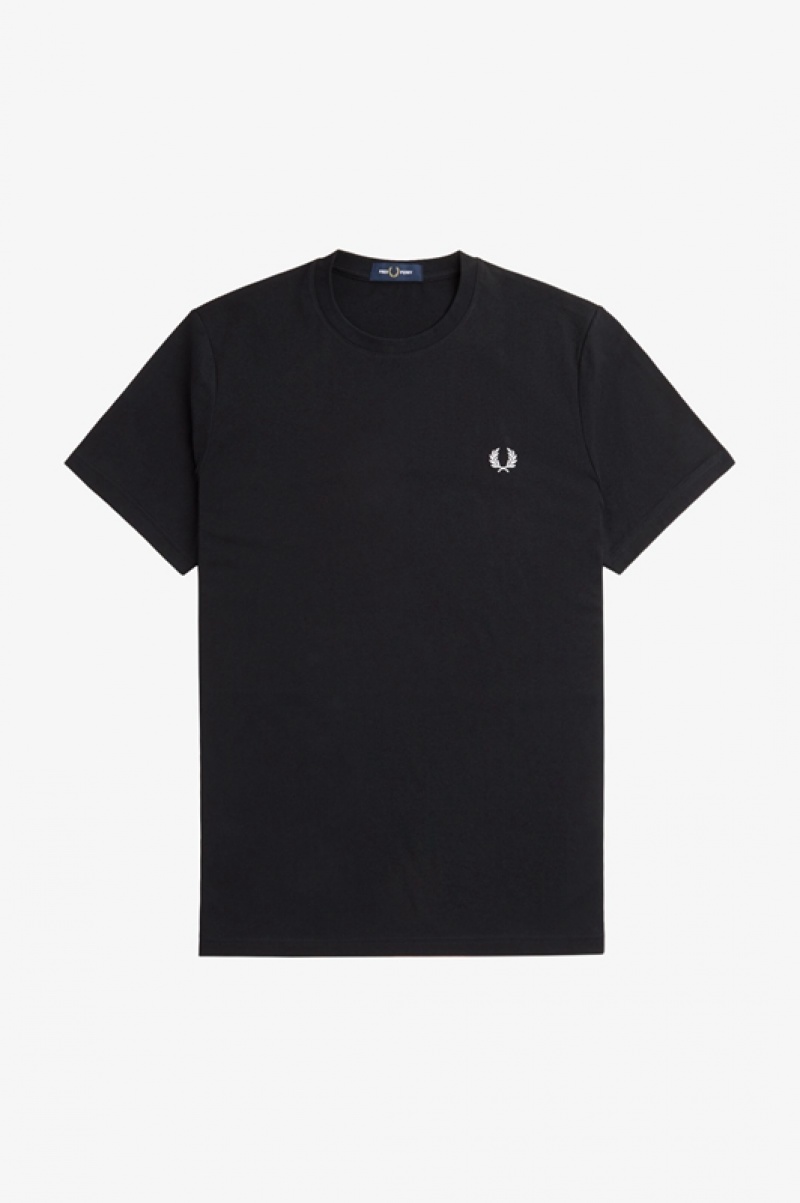 Fred Perry Laurel Wreath Graphic Men's T Shirts Black | TAN-317069