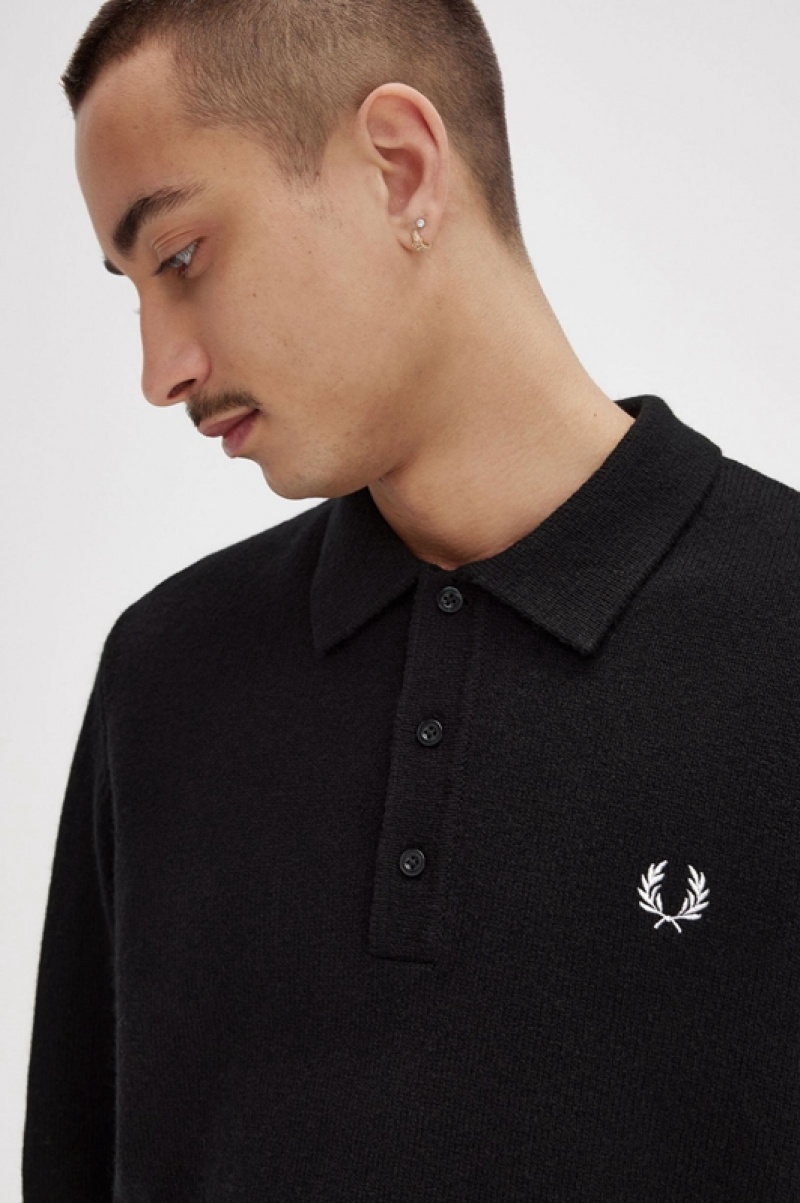 Fred Perry Laurel Wreath Trim Knitted Men's Shirts Black | VTZ-801627