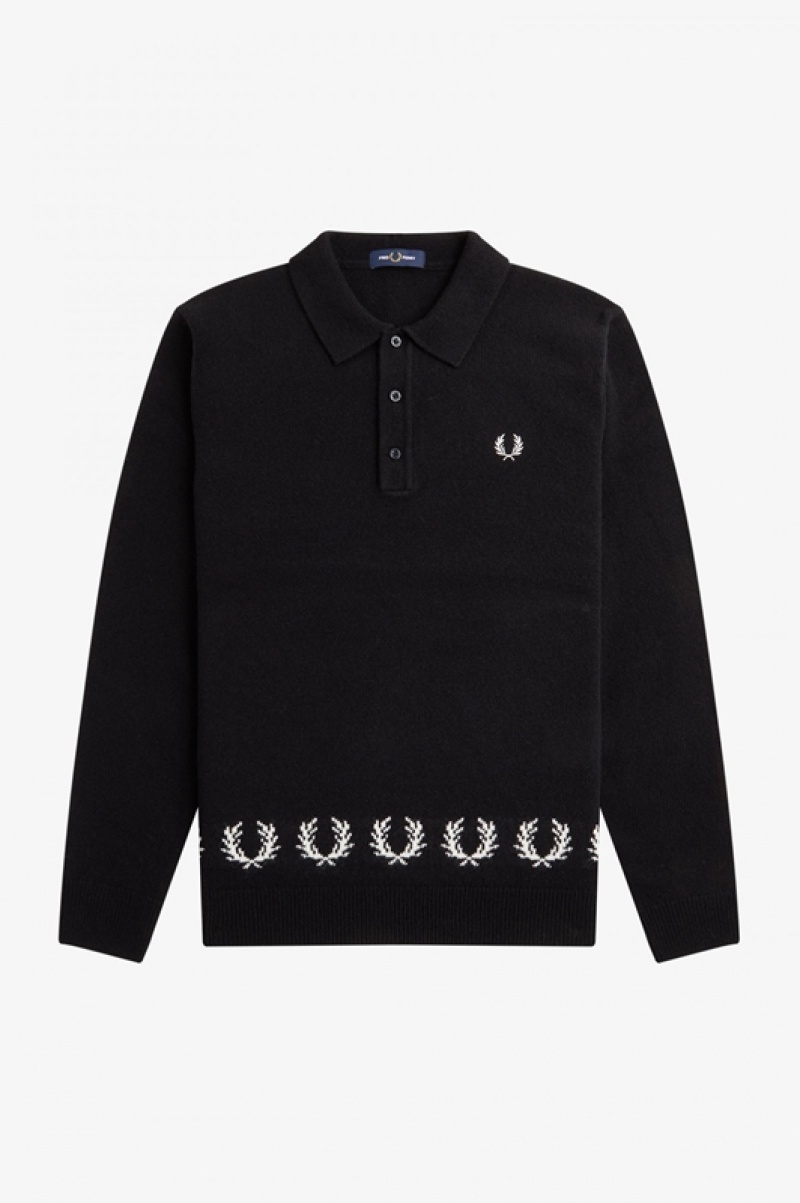 Fred Perry Laurel Wreath Trim Knitted Men's Shirts Black | VTZ-801627