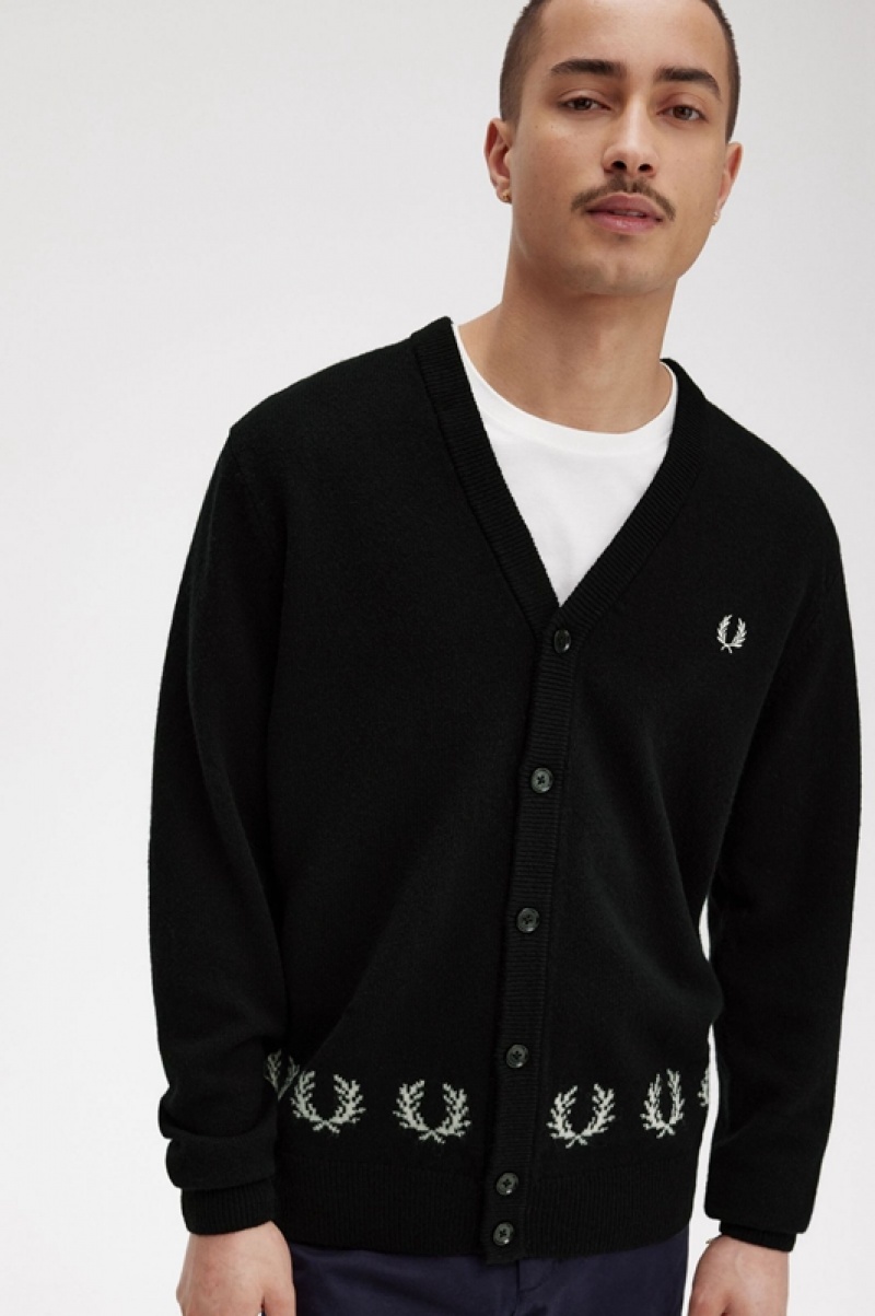 Fred Perry Laurel Wreath Trim Men's Cardigan Black | DCO-731524