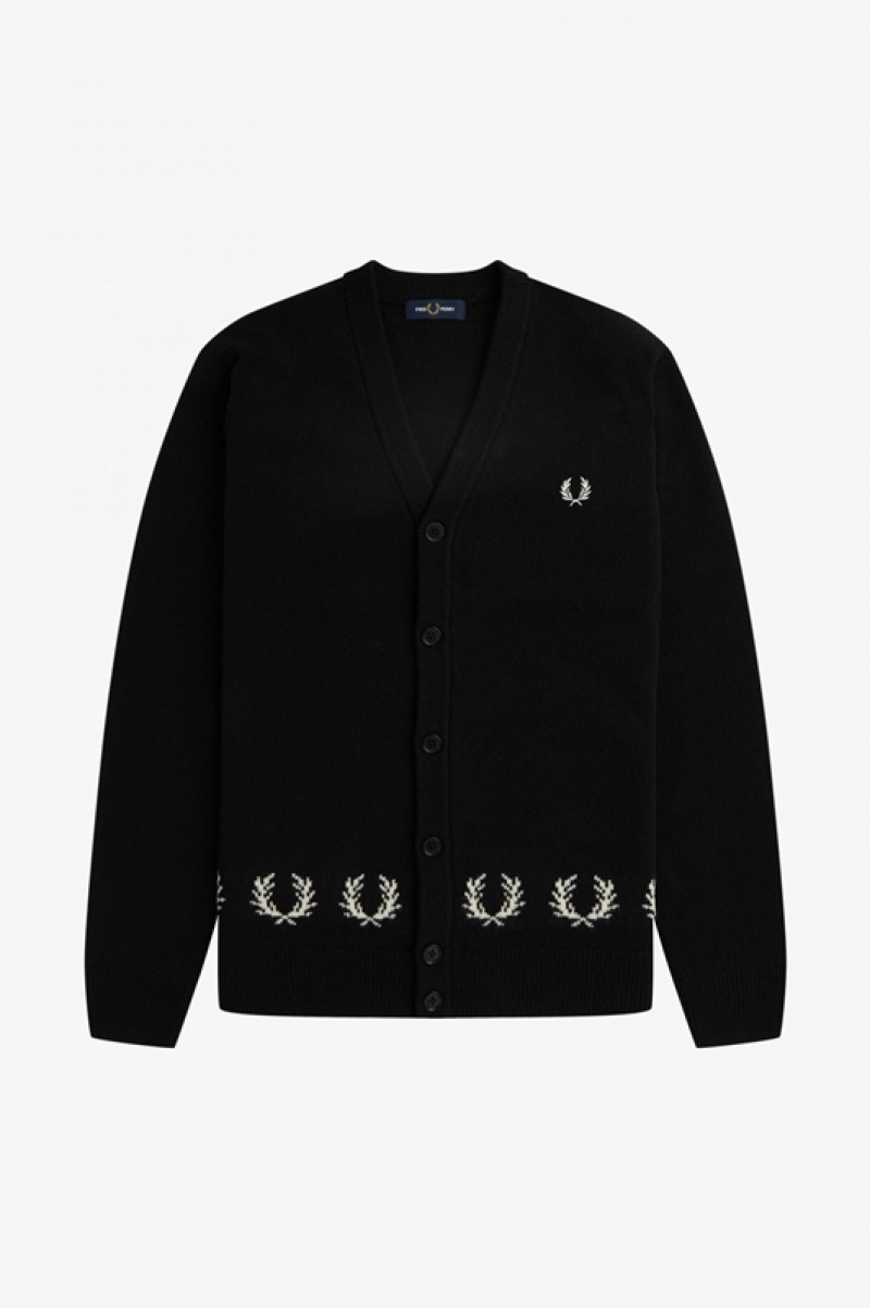 Fred Perry Laurel Wreath Trim Men's Cardigan Black | DCO-731524