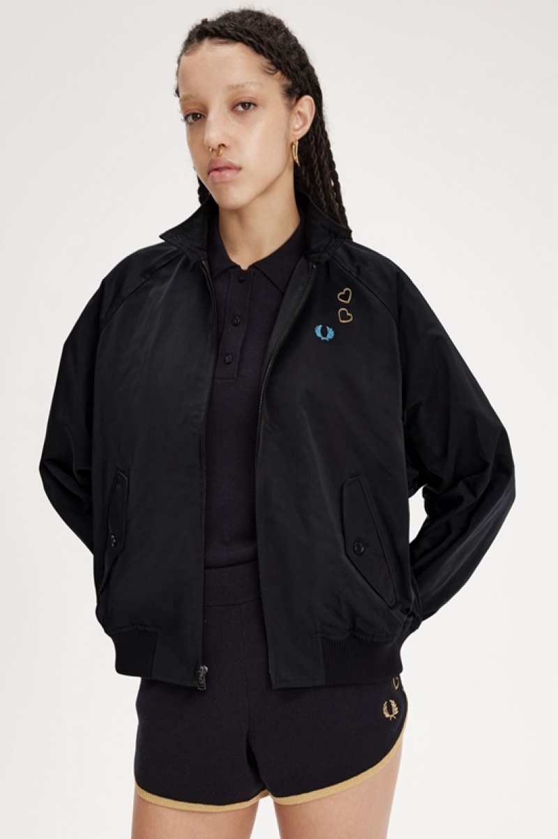 Fred Perry Laurel Wreath Zip-Through Women's Jackets Black | YVN-153780