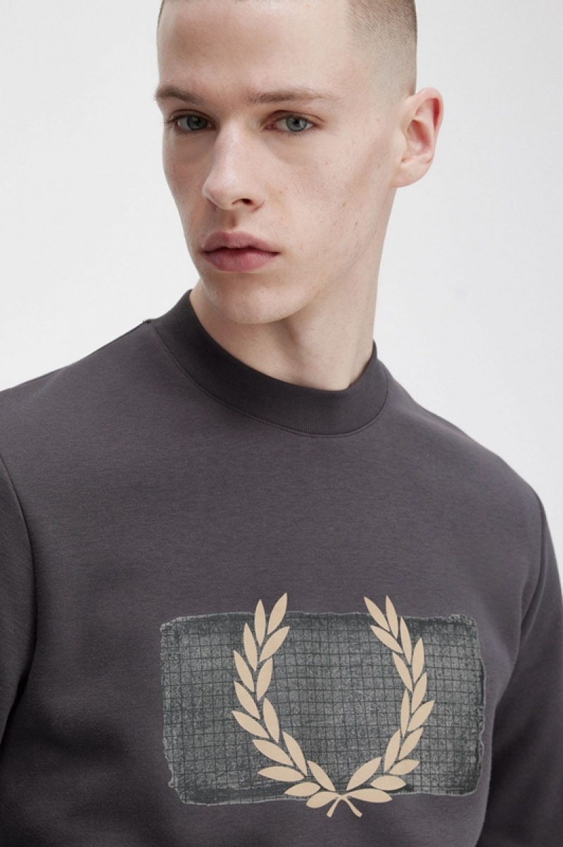 Fred Perry Layered Graphic Men's Sweatshirts Grey | IDL-289173