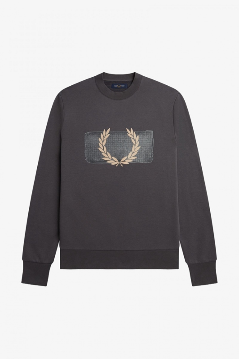 Fred Perry Layered Graphic Men's Sweatshirts Grey | IDL-289173