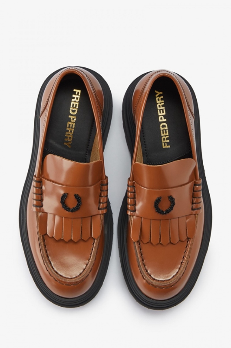 Fred Perry Leather Men's Loafers Brown | TDO-521096