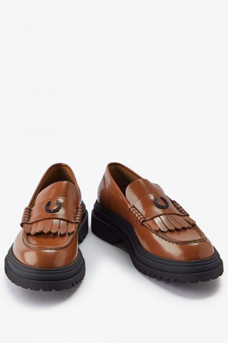 Fred Perry Leather Men's Loafers Brown | TDO-521096