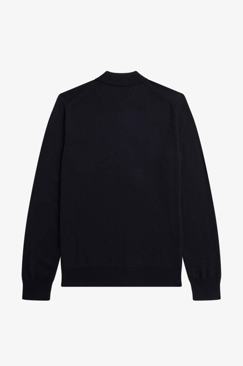 Fred Perry Long Sleeve Knitted Men's Shirts Navy | ZXF-205836