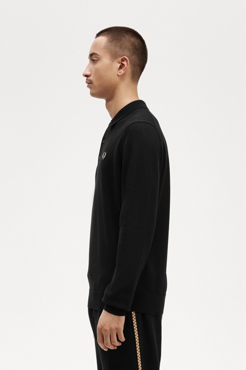 Fred Perry Long Sleeve Knitted Men's Shirts Black | UWG-481705