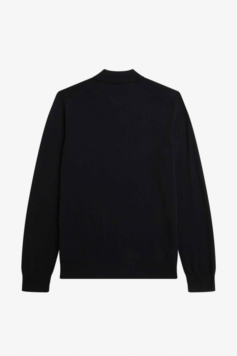 Fred Perry Long Sleeve Knitted Men's Shirts Black | UWG-481705