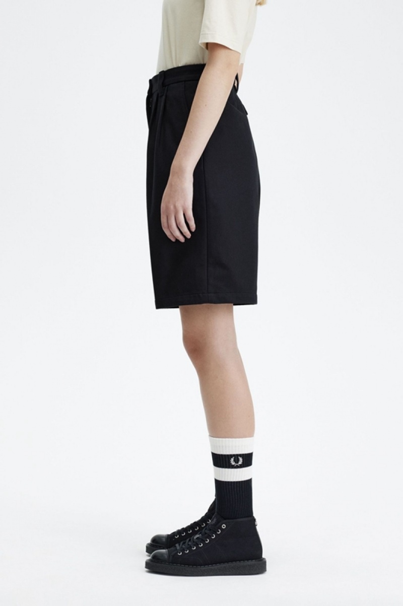 Fred Perry Longline Twill Women's Shorts Black | EAJ-089562