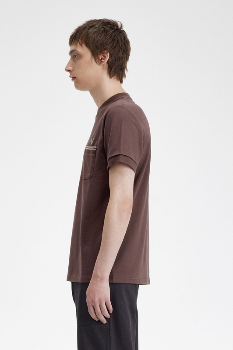 Fred Perry Loopback Jersey Pocket Men's T Shirts Dark Red | OXK-829506