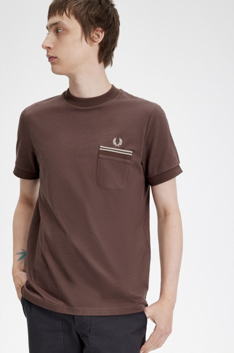 Fred Perry Loopback Jersey Pocket Men's T Shirts Dark Red | OXK-829506