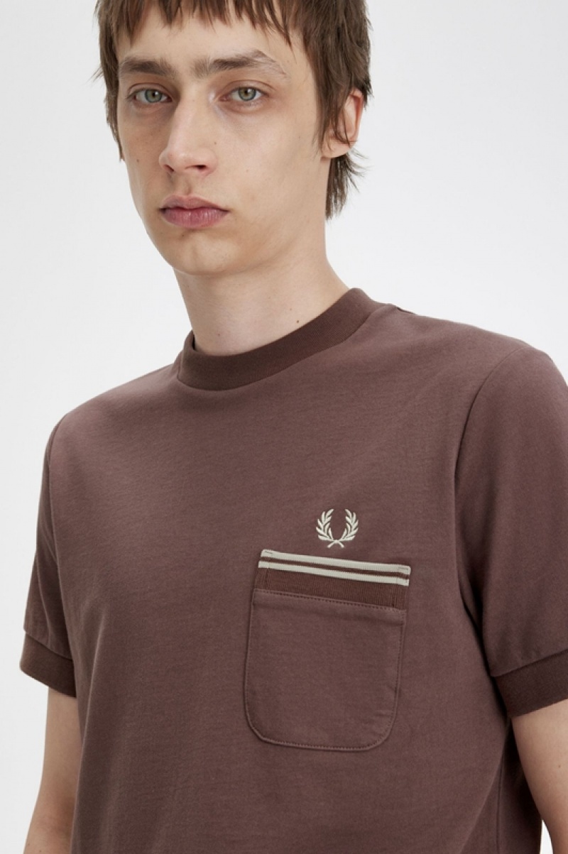 Fred Perry Loopback Jersey Pocket Men's T Shirts Dark Red | OXK-829506