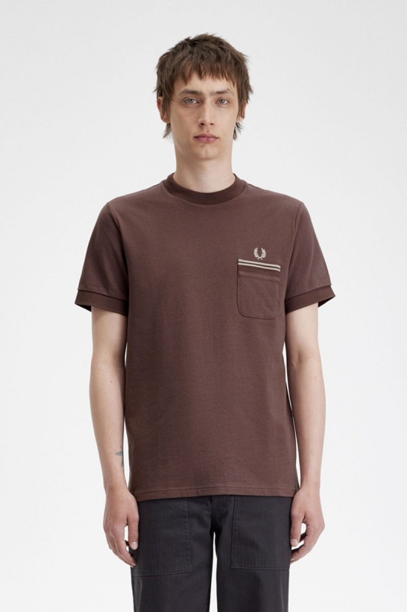 Fred Perry Loopback Jersey Pocket Men\'s T Shirts Dark Red | OXK-829506