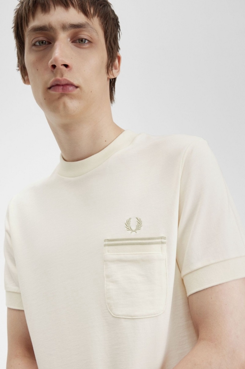 Fred Perry Loopback Jersey Pocket Men's T Shirts White | SEB-039754