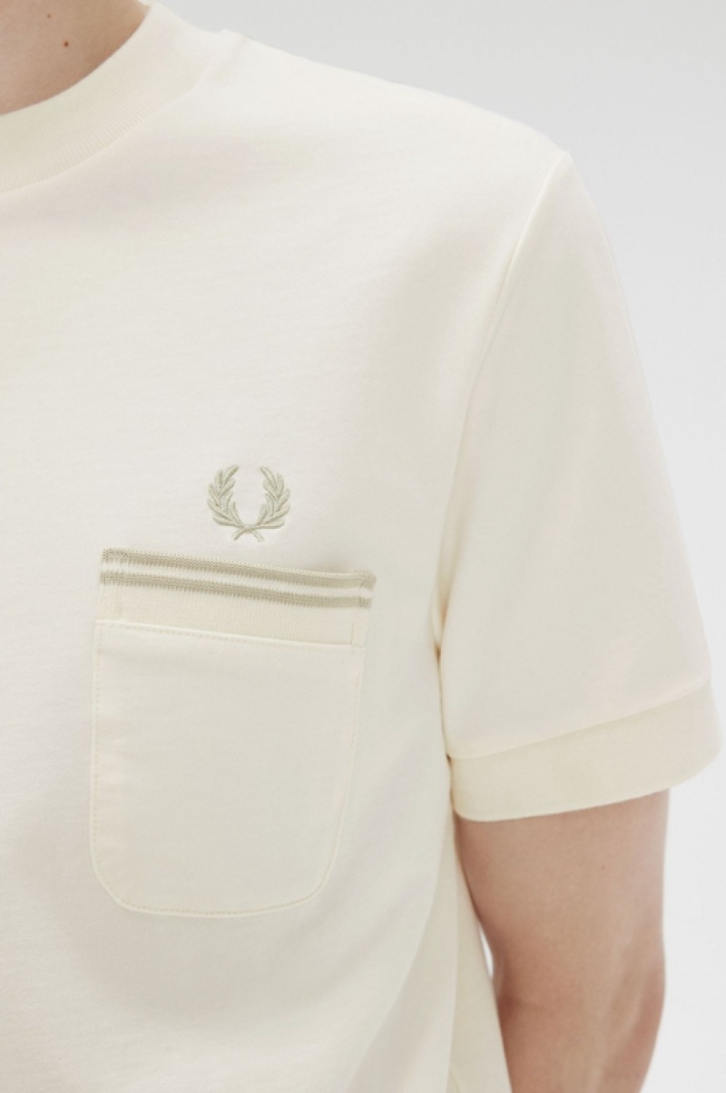 Fred Perry Loopback Jersey Pocket Men's T Shirts White | SEB-039754