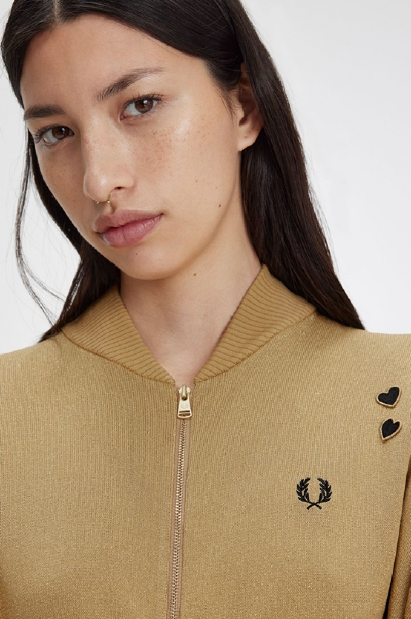 Fred Perry Metallic Knitted Bomber Women's Jackets Gold | EIT-245916