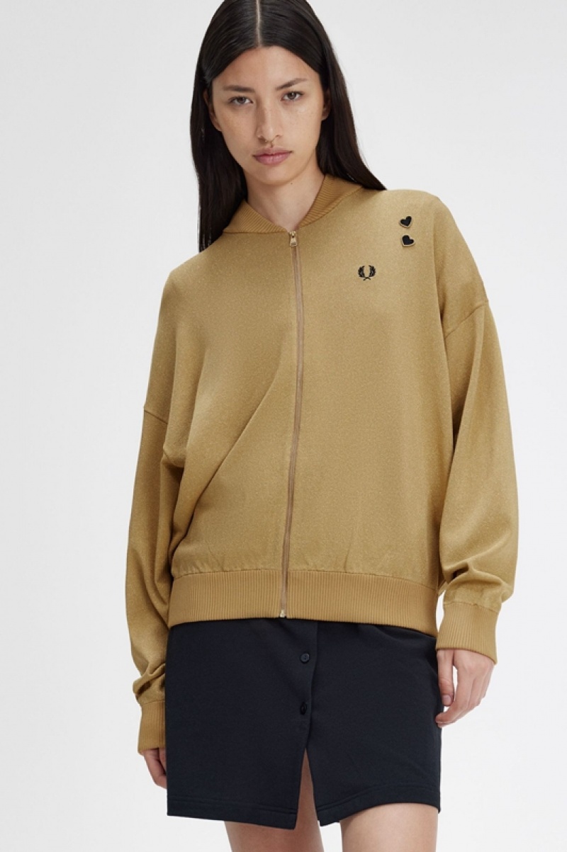 Fred Perry Metallic Knitted Bomber Women's Jackets Gold | EIT-245916