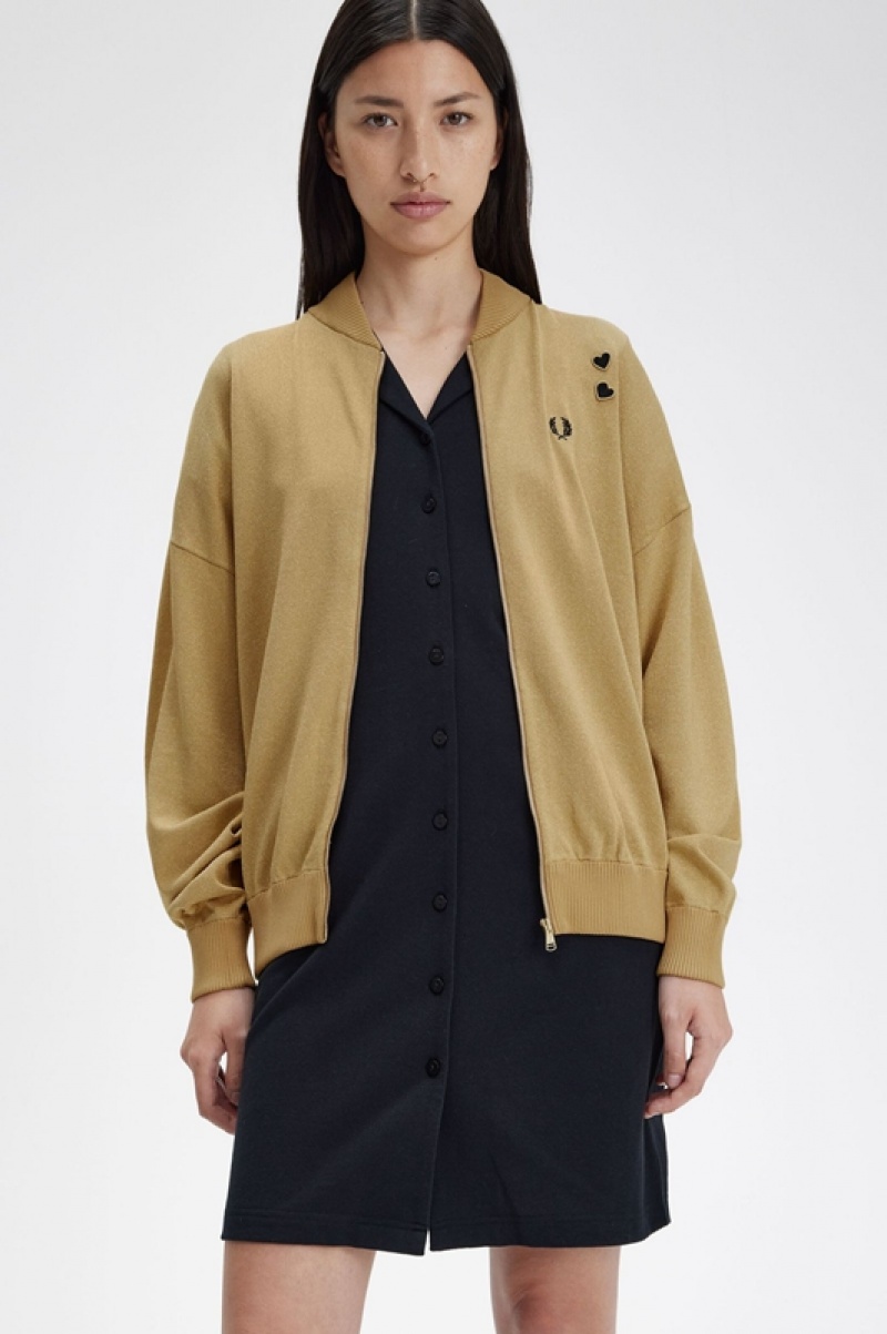 Fred Perry Metallic Knitted Bomber Women's Jackets Gold | EIT-245916