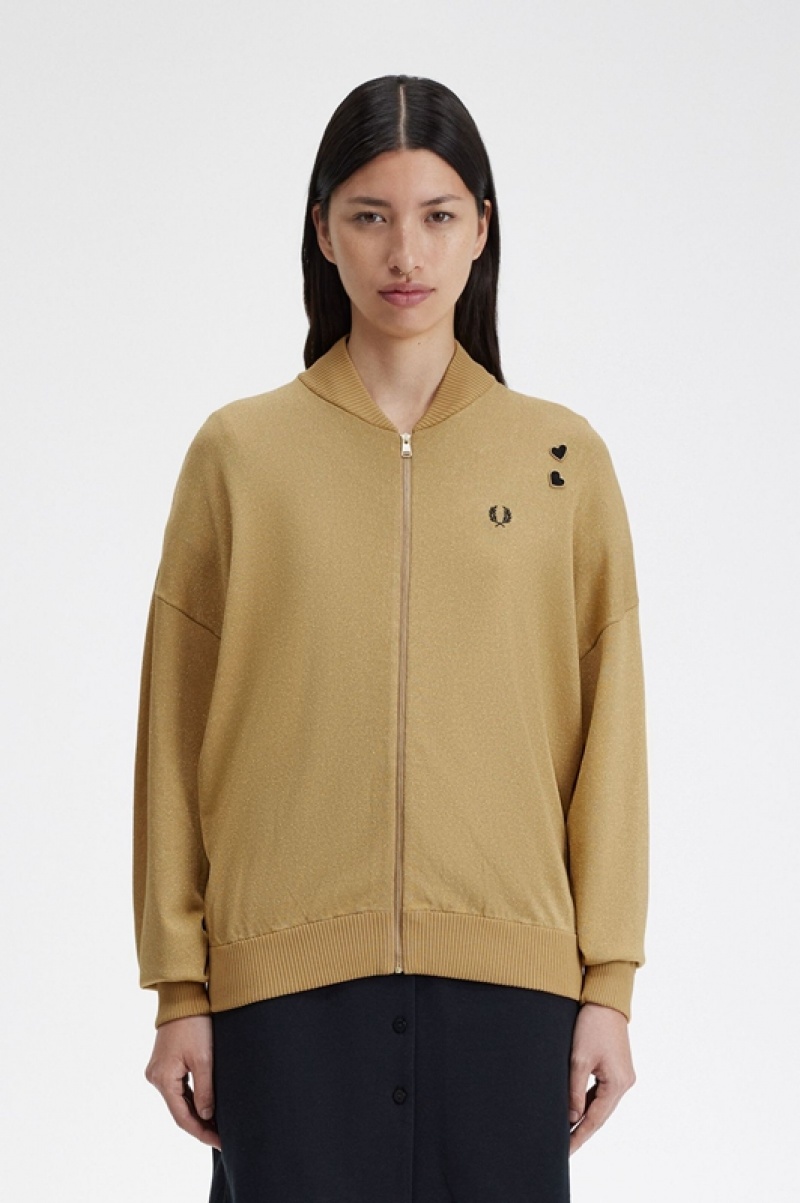 Fred Perry Metallic Knitted Bomber Women\'s Jackets Gold | EIT-245916