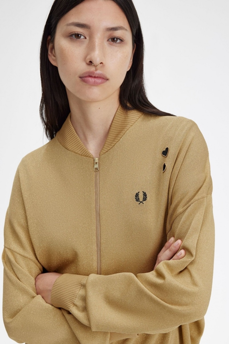 Fred Perry Metallic Knitted Bomber Women's Jackets Gold | HCZ-385241