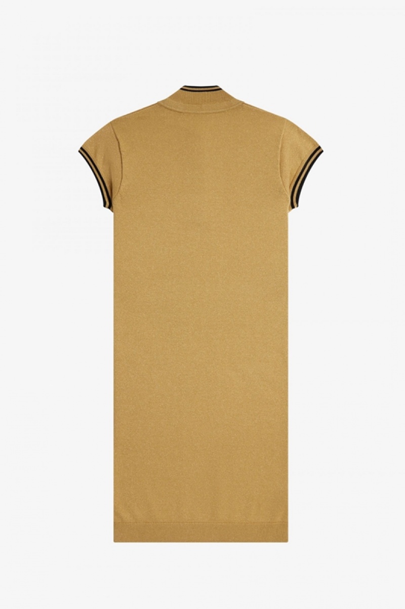 Fred Perry Metallic Knitted Women's Dress Gold | IWP-875901