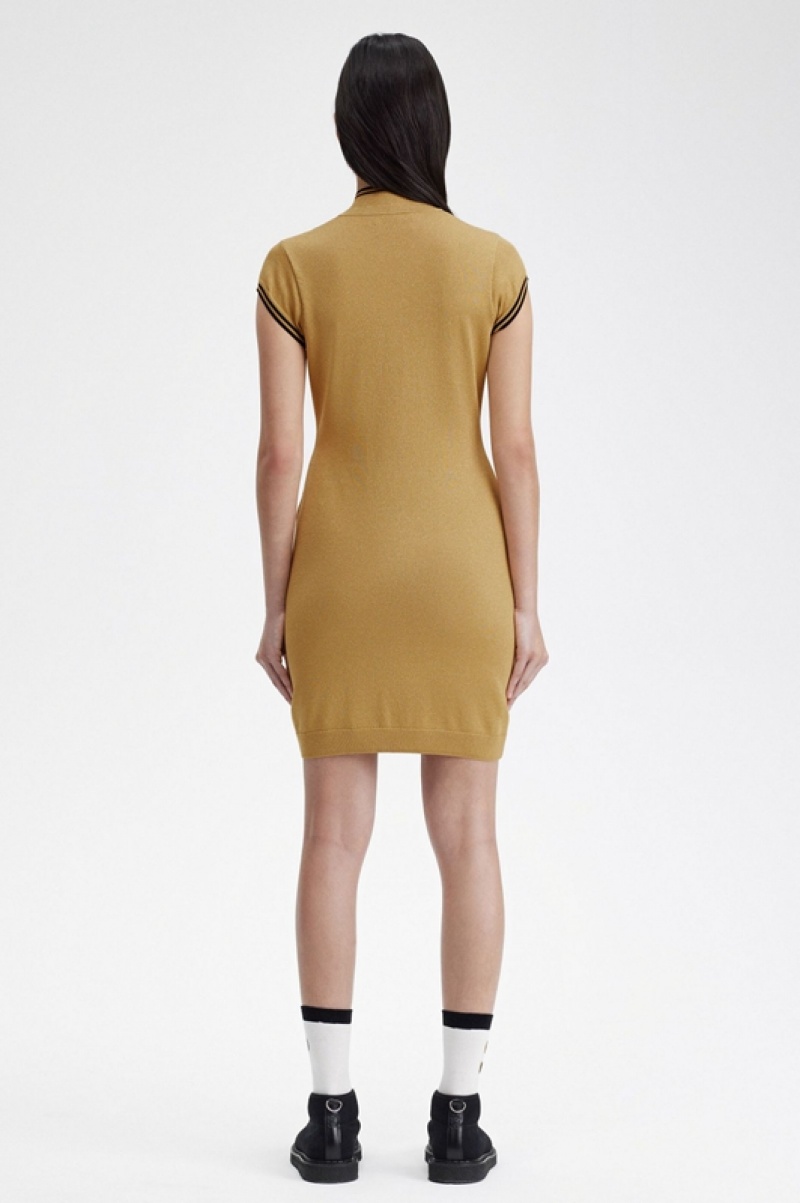 Fred Perry Metallic Knitted Women's Dress Gold | IWP-875901