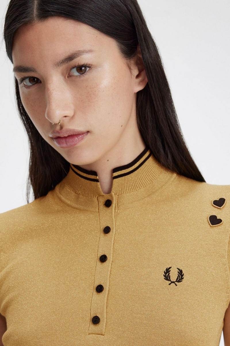 Fred Perry Metallic Knitted Women's Dress Gold | IWP-875901