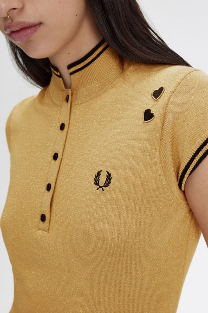 Fred Perry Metallic Knitted Women's Dress Gold | IWP-875901