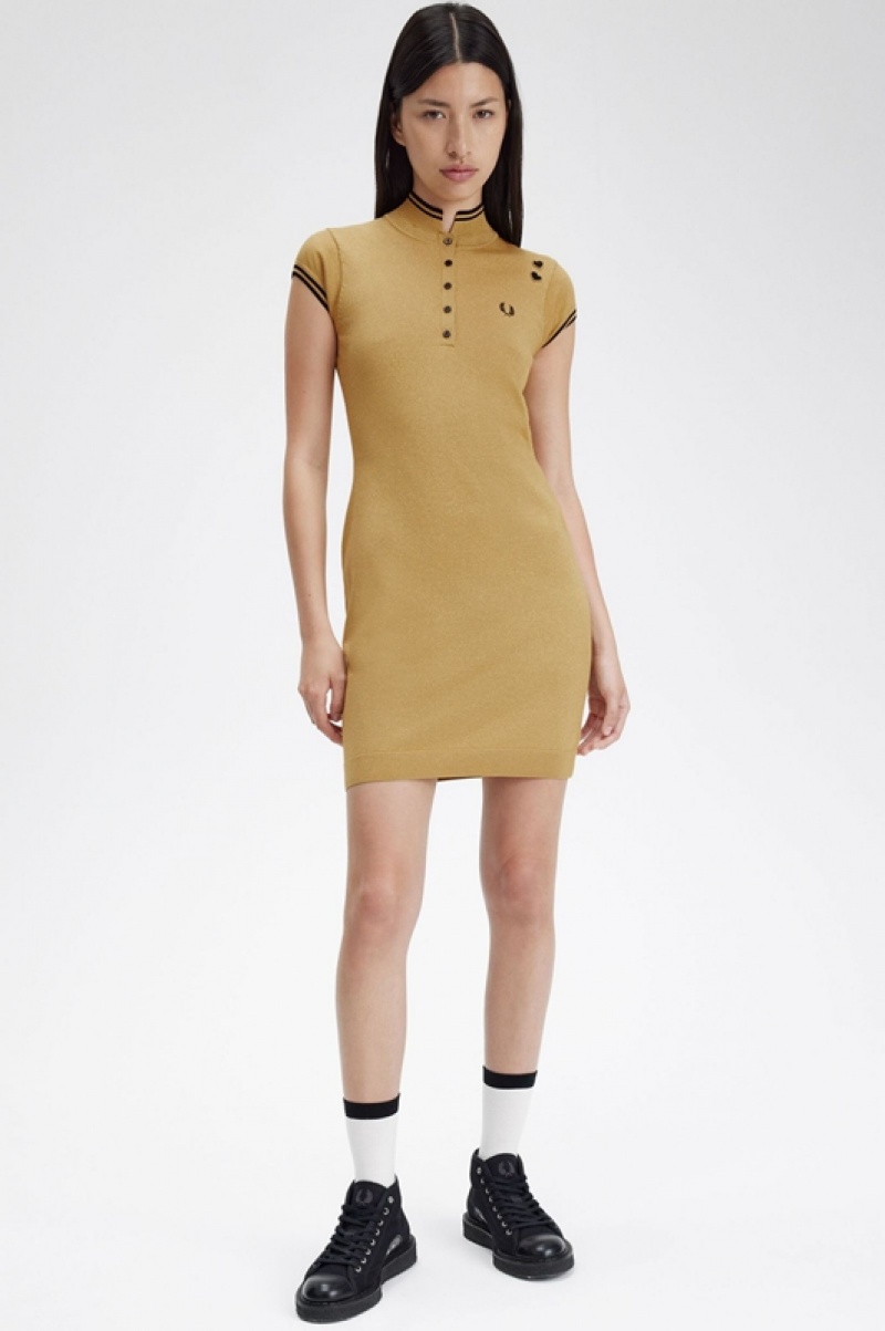 Fred Perry Metallic Knitted Women's Dress Gold | IWP-875901