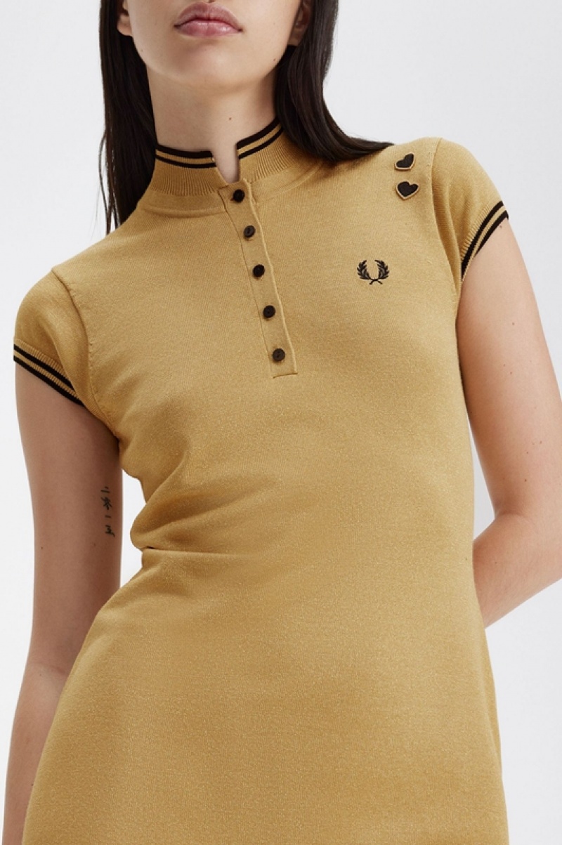 Fred Perry Metallic Knitted Women's Dress Gold | IWP-875901