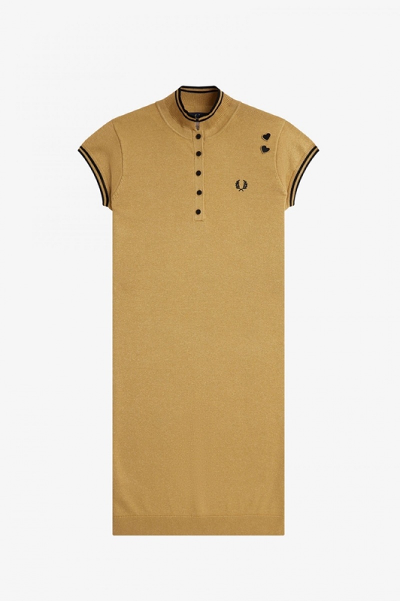 Fred Perry Metallic Knitted Women's Dress Gold | IWP-875901