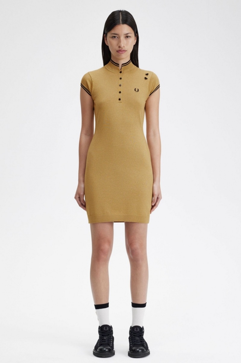 Fred Perry Metallic Knitted Women\'s Dress Gold | IWP-875901