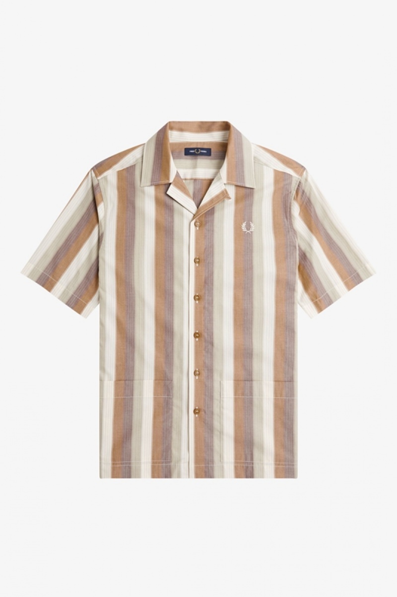 Fred Perry Ombre Stripe Revere Collar Men's Shirts Brown | RED-310726