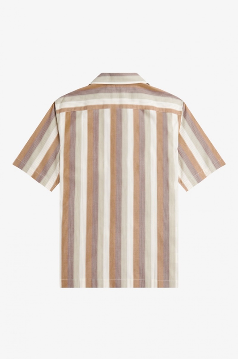 Fred Perry Ombre Stripe Revere Collar Men's Shirts Brown | RED-310726