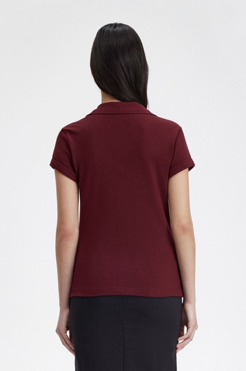 Fred Perry Open-Collar Pique Women's Shirts Burgundy | RIV-125347