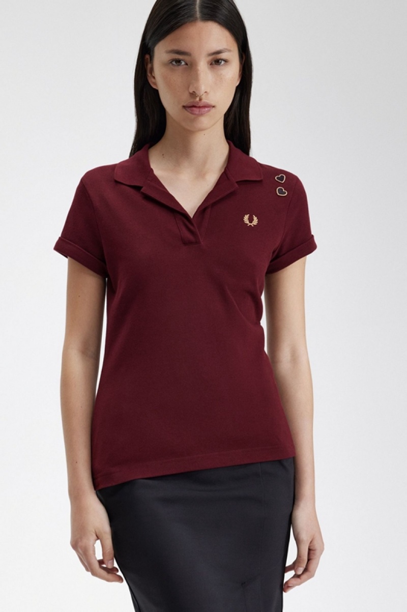 Fred Perry Open-Collar Pique Women's Shirts Burgundy | RIV-125347