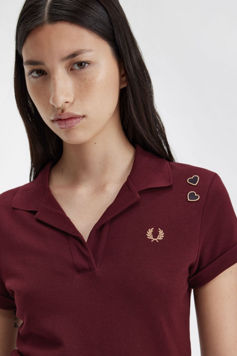 Fred Perry Open-Collar Pique Women's Shirts Burgundy | RIV-125347