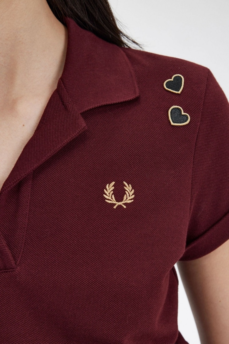 Fred Perry Open-Collar Pique Women's Shirts Burgundy | RIV-125347