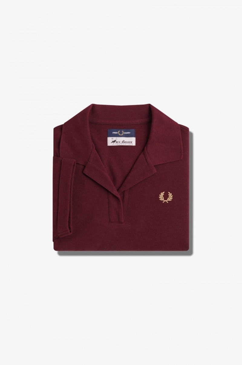 Fred Perry Open-Collar Pique Women's Shirts Burgundy | RIV-125347