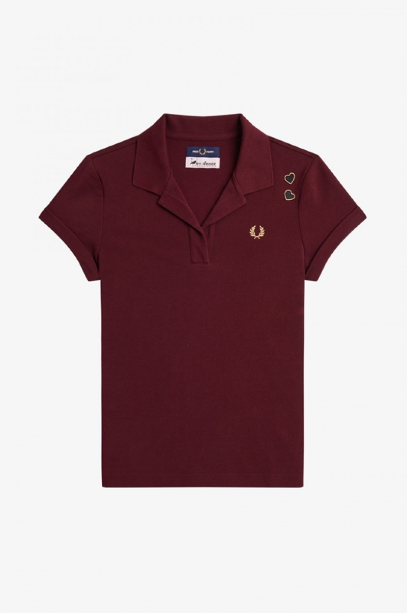 Fred Perry Open-Collar Pique Women's Shirts Burgundy | RIV-125347