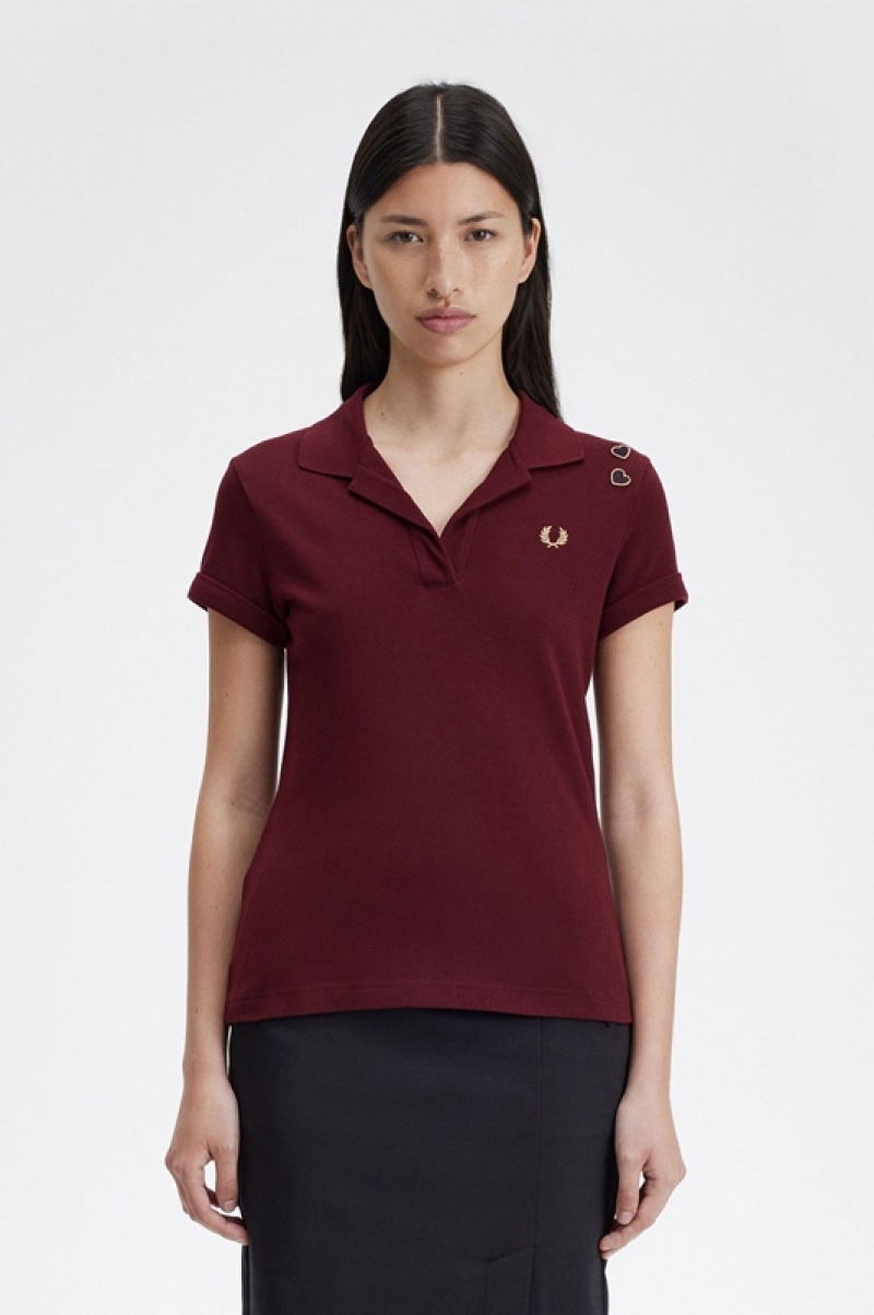 Fred Perry Open-Collar Pique Women\'s Shirts Burgundy | RIV-125347