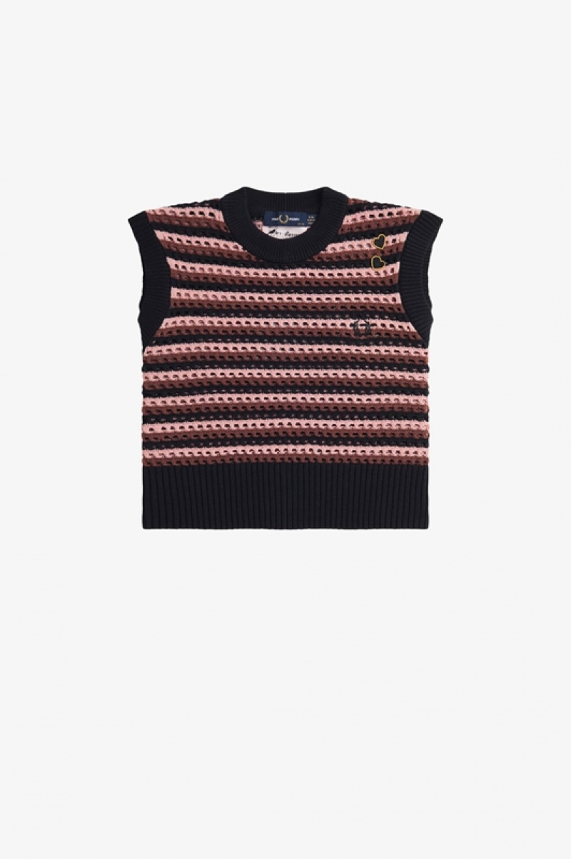 Fred Perry Open-Knit Women's Tanks Black | XHF-568132