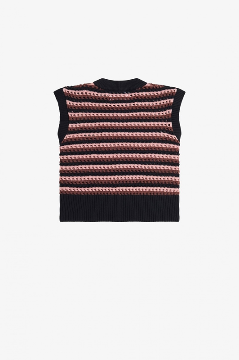 Fred Perry Open-Knit Women's Tanks Black | XHF-568132