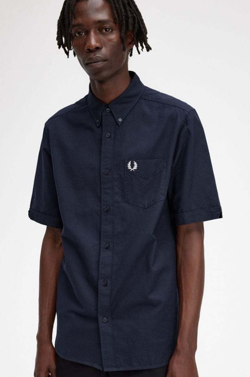 Fred Perry Oxford Men's Shirts Navy | UDL-129467