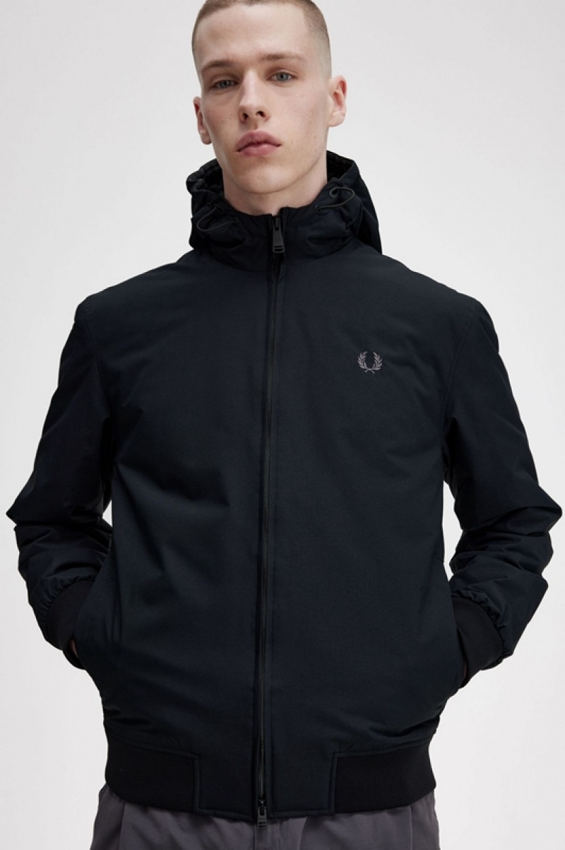 Fred Perry Padded Hooded Brentham Men's Jackets Black | YCJ-792640