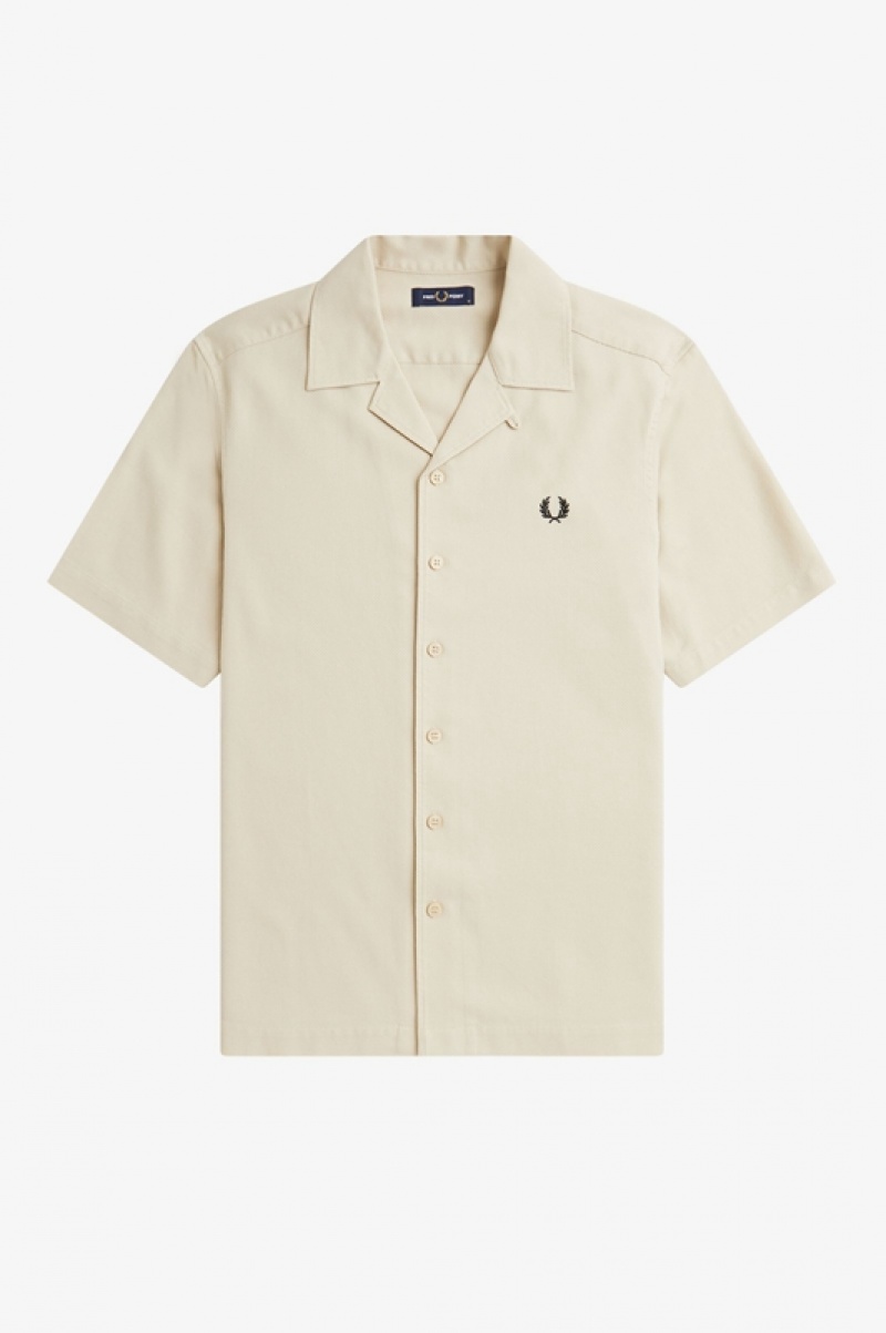 Fred Perry Piqué Texture Revere Collar Men's Shirts Beige | SCH-639478